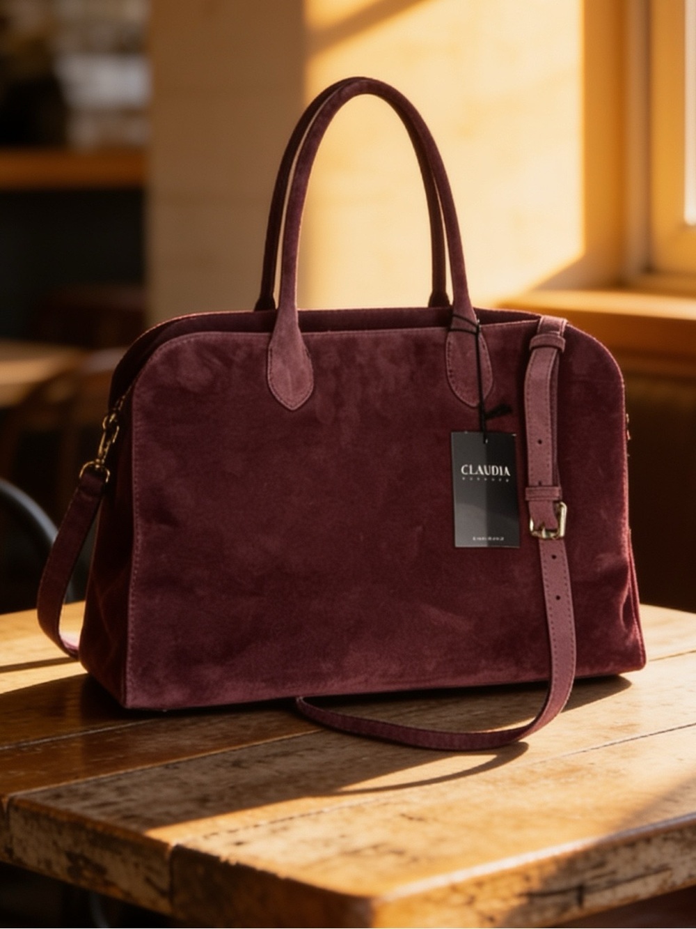 Claudia Firenze Large suede leather, Doctor Satchel,Italian Bag Elegant burgundy